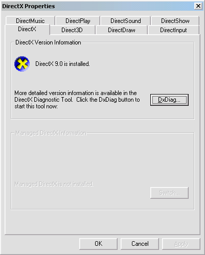 Capture d'écran de Panneau de contrôle DirectX 9