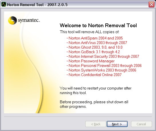 nortonremovaltool - Norton Removal Tool 2007 nortonremovaltool