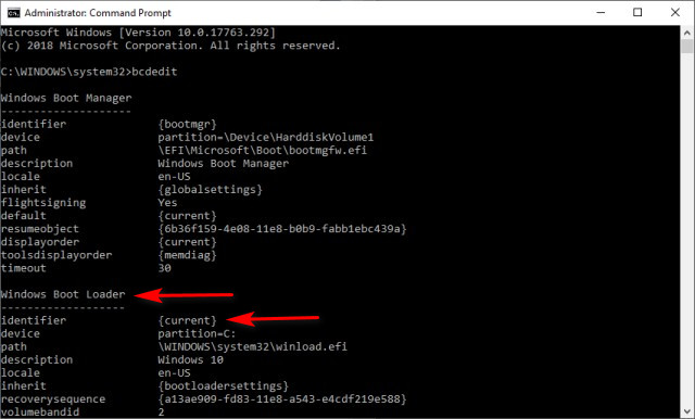 Example: If your identifier says current, then you'd type in bcdedit ...