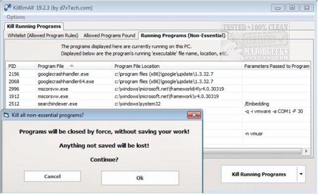 Efficiently Kill Non-Essential Windows Programs with KillEmAll - MajorGeeks