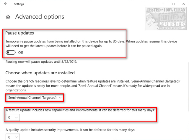 How to Block or Defer the Windows 10 May 2019 Update - MajorGeeks
