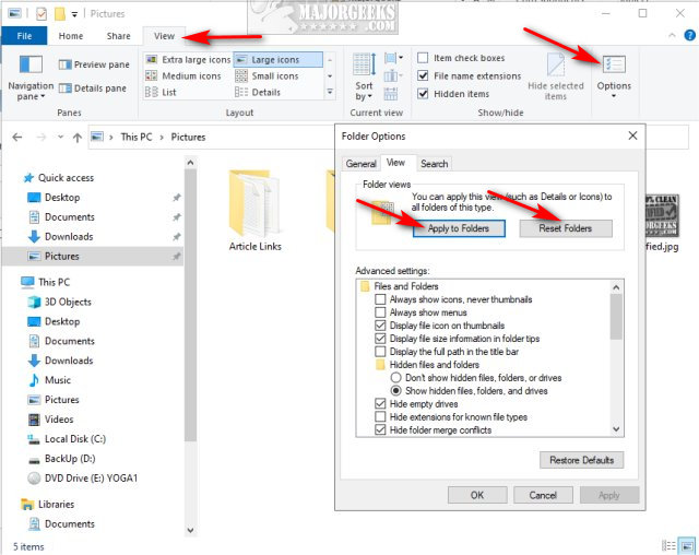 how to reset folder view in windows 10
