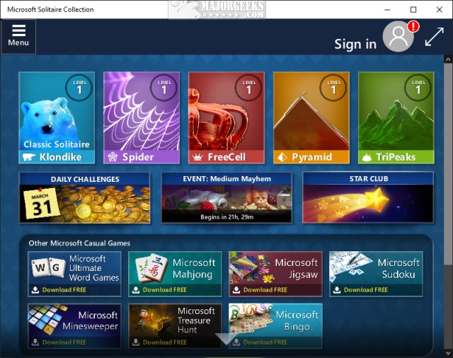 Microsoft Solitaire Collection Won't Open in Windows 10 - MajorGeeks