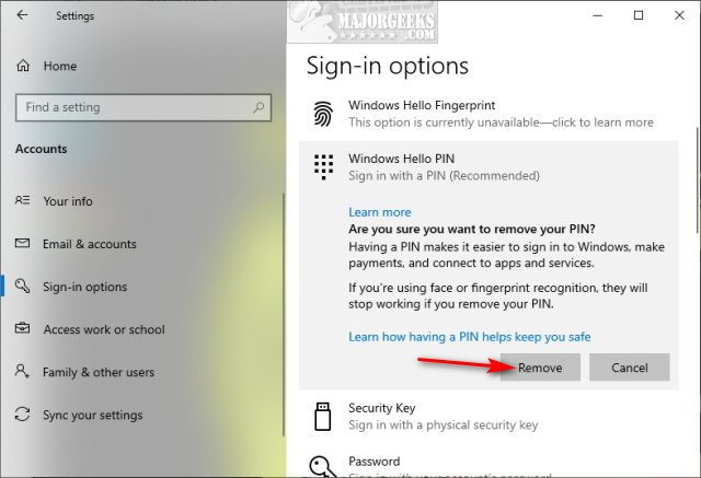 How to Disable Windows Hello PIN in Windows 10 and 11 - MajorGeeks