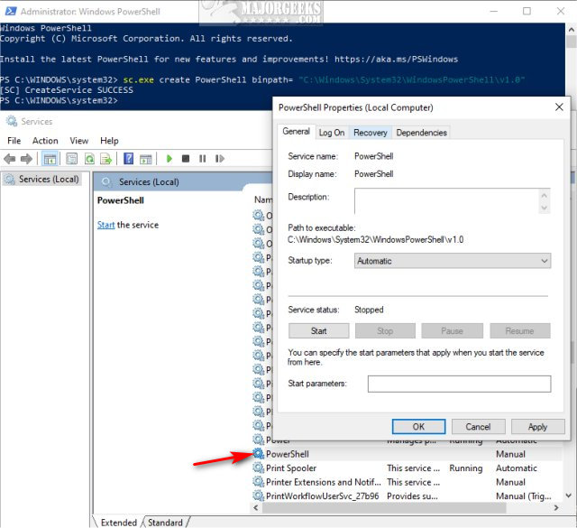 windows add new service command line