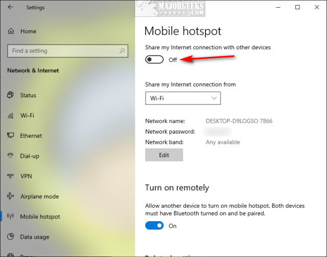 how to disable wifi hotspot on windows 10