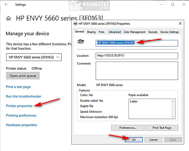 change printer name windows 7