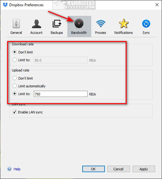 How to Limit or Modify the Bandwidth Used by Dropbox - MajorGeeks