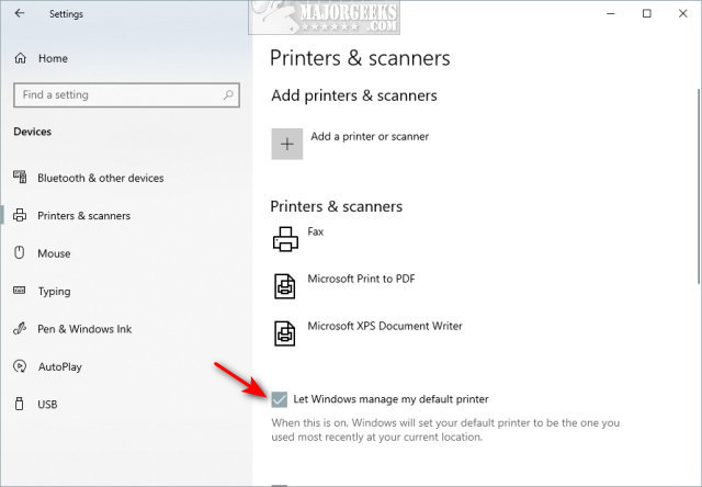 set default printer windows 10