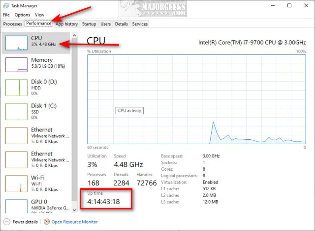 how to check system uptime in windows 10