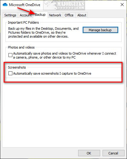 mumlende Lys kant How to Enable or Disable Auto Save Screenshots in OneDrive - MajorGeeks