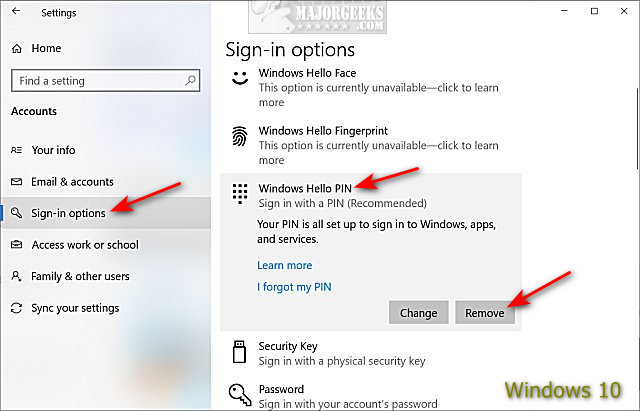 How to Disable Windows Hello PIN in Windows 10 and 11 - MajorGeeks