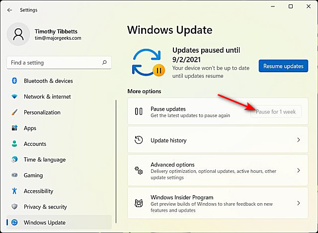 Windows update will check for updates immediately after you resume updates.