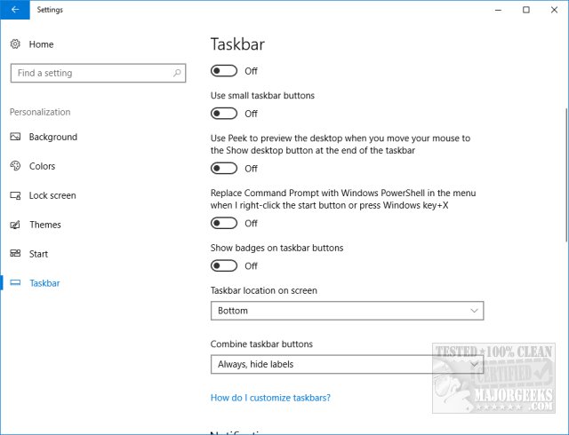 How to Customize the Windows 10 Taskbar - MajorGeeks