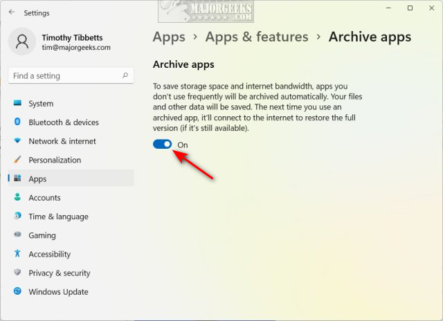 How to Turn Archive Apps On or Off in Windows 11 - MajorGeeks