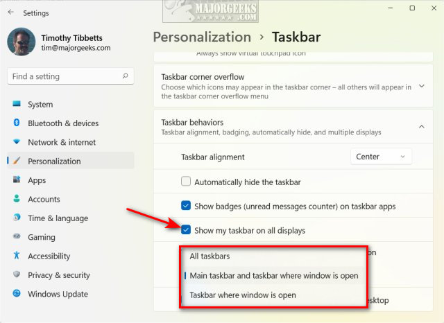 How to Show the Taskbar on All Displays in Windows 11 - MajorGeeks