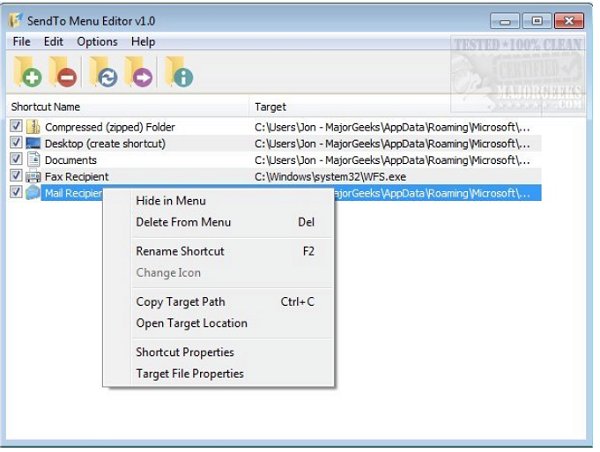 Sendto Menu Editor Makes Shortcut Management Easy Majorgeeks