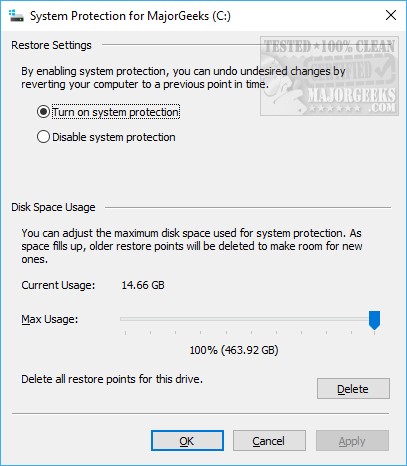 You might have also noted a few System Restore options you can change here as well.