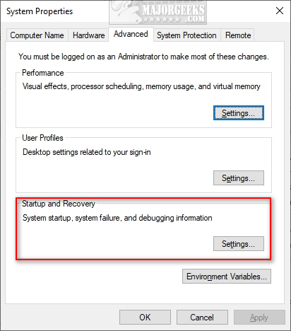 Under System Failure uncheck the box next to Automatically Restart
