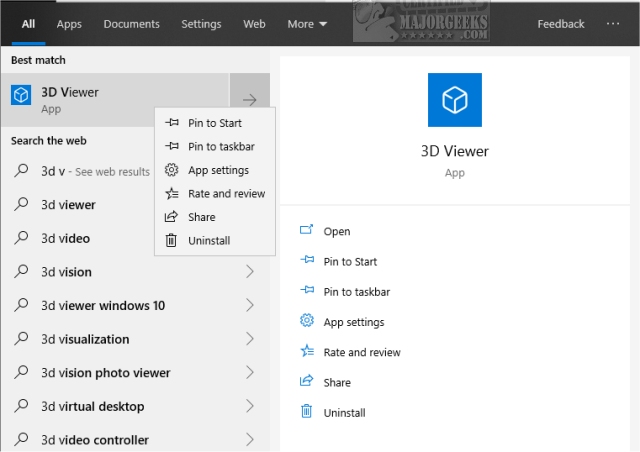 You can begin typing 3D Viewer in Cortana, or press the Windows Key + S ...