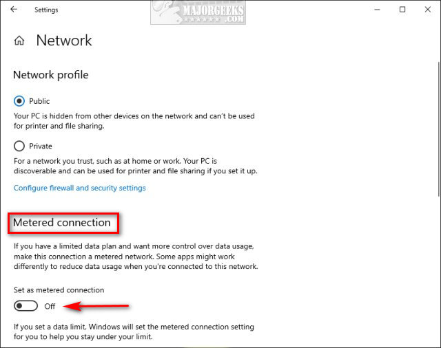 If you're turning on a metered connection, you can click on Set a data limit to help control