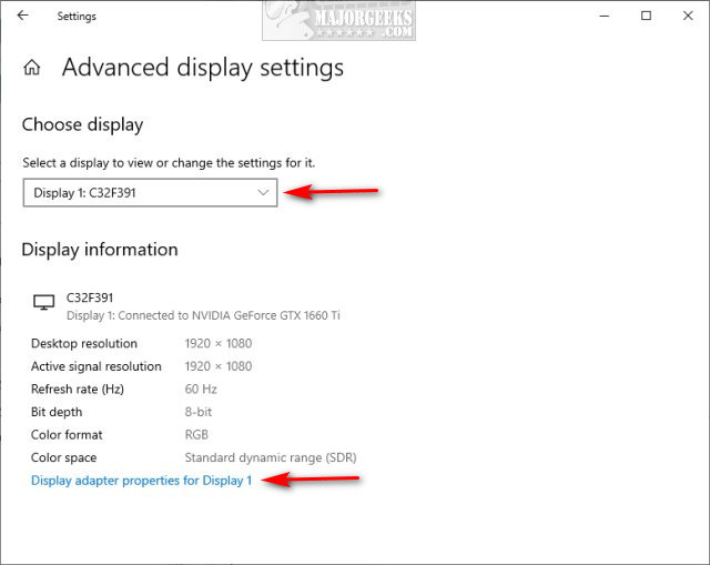 Choose your display adapter (if you have multiple monitors). Click on ...