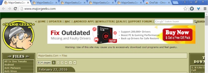OneTab for Chrome and Firefox Interface