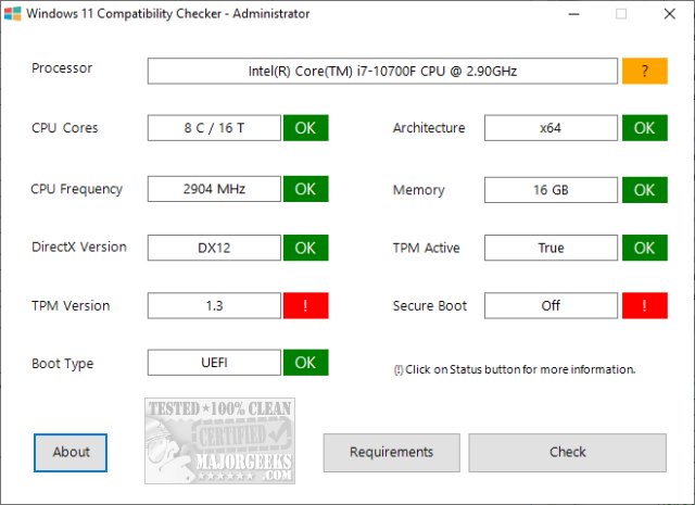 Download Windows 11 Compatibility Checker - MajorGeeks