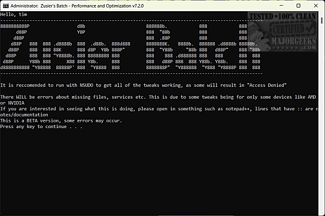 Download Zusier's Optimization Batch File 7.2.0 - MajorGeeks