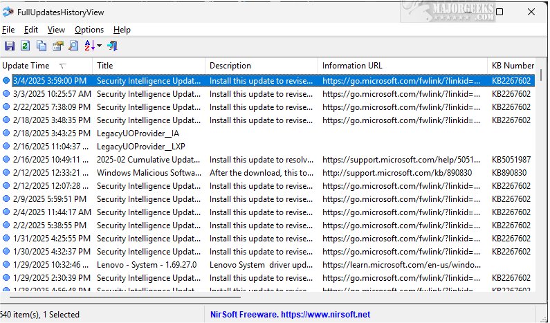 Download FullUpdatesHistoryView 1.00 - MajorGeeks