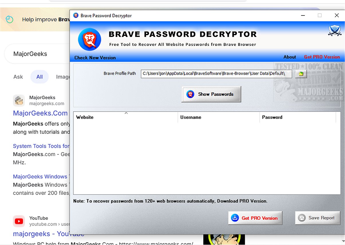 Download Brave Password Decryptor 3.0 - MajorGeeks