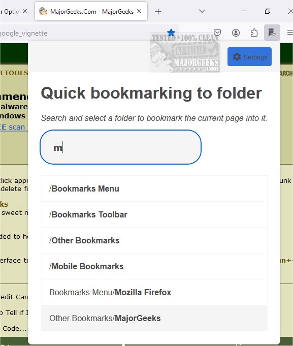 default bookmark folder for firefox