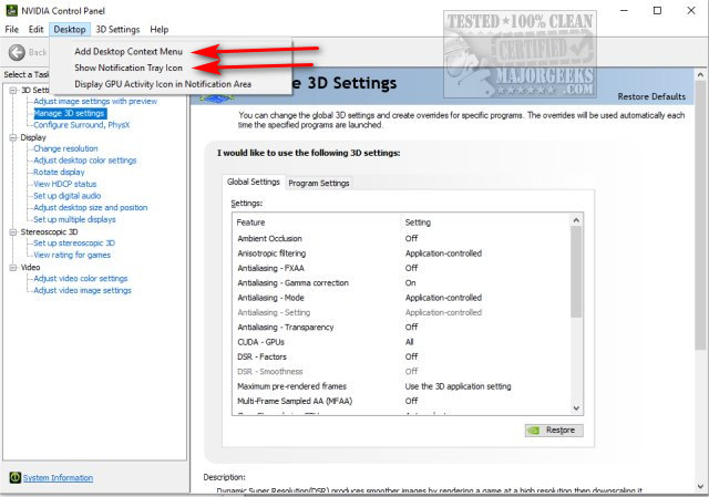 Nvidia Control Panel Missing Options Windows 10