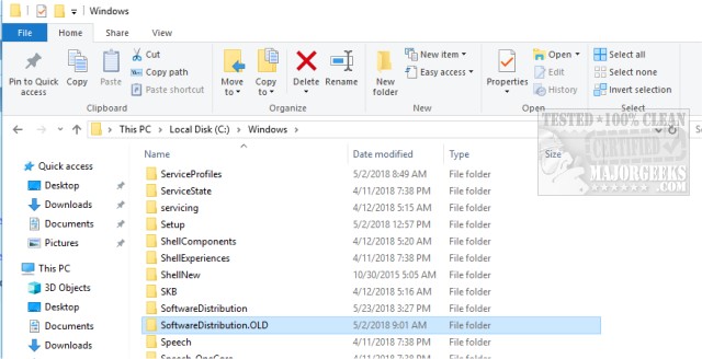 Reset software distribution folder