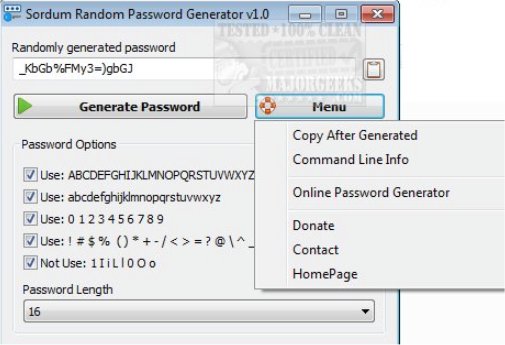 Sordum Random Password Generator Creates Random Passwords With