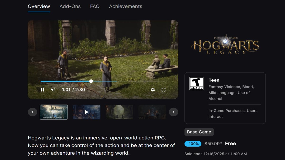 HOGWARTS LEGACY IS FREE ON EPIC GAMES STORE AGAIN AND TINFOIL visual data 7